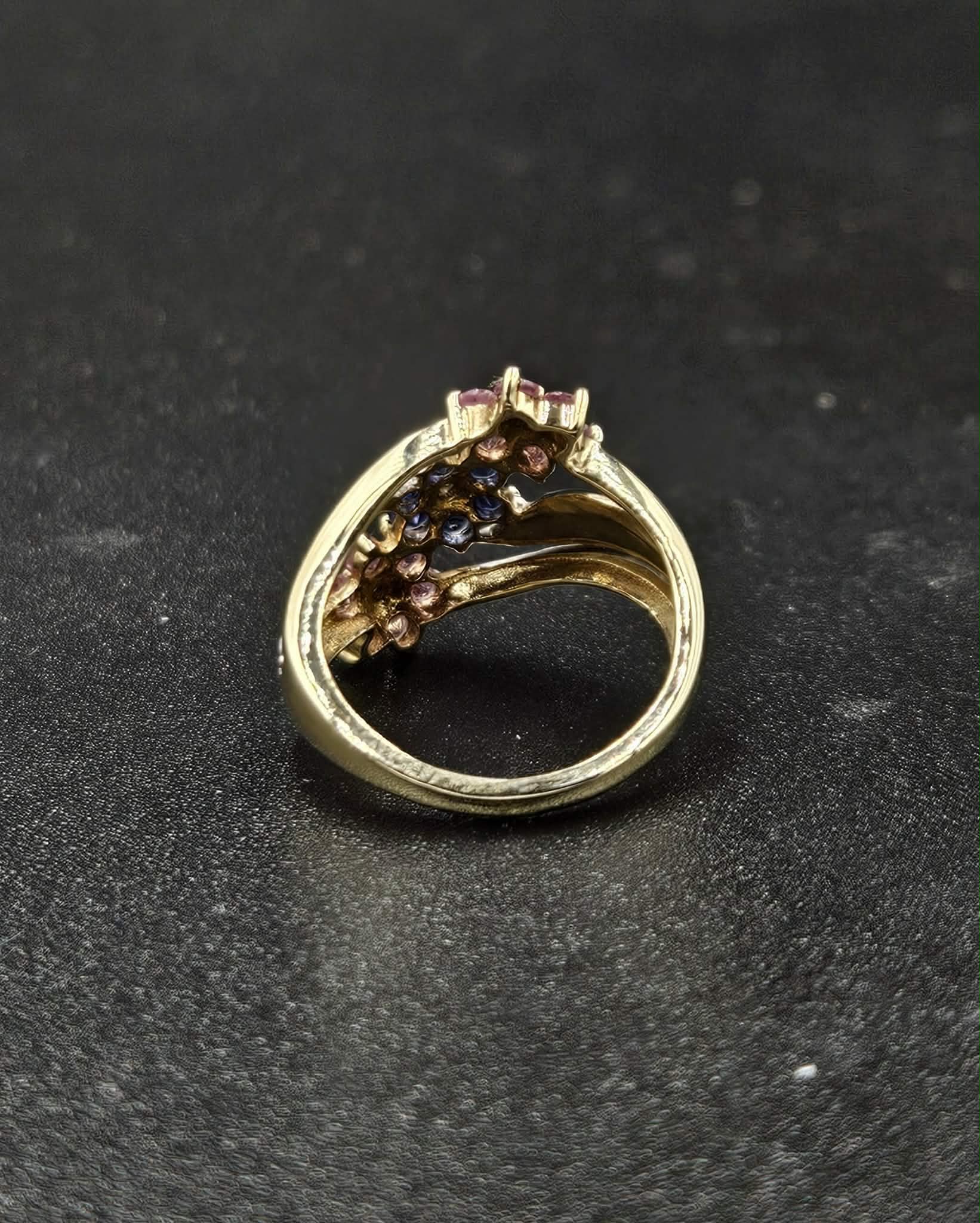 9ct Yellow Gold Pink & Purple Sapphire Flower Ring