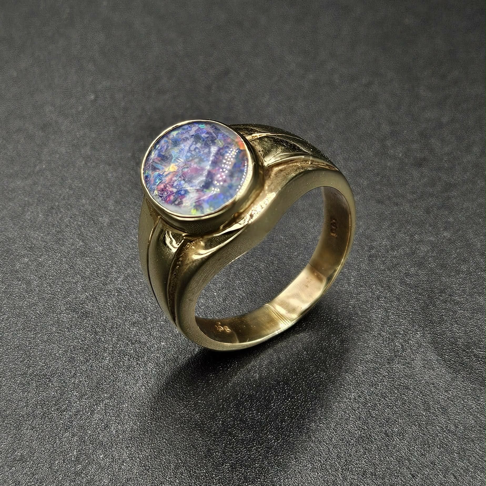 9ct Yellow gold Purple & Blue Opal Ring