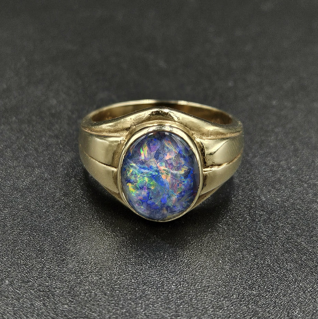 9ct Yellow gold Purple & Blue Opal Ring