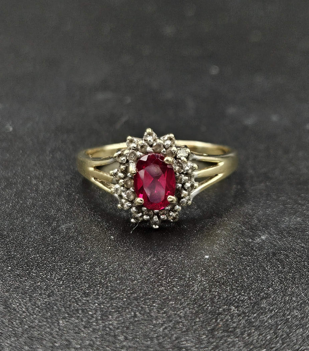 9ct Yellow Gold Ruby & Diamond Ring