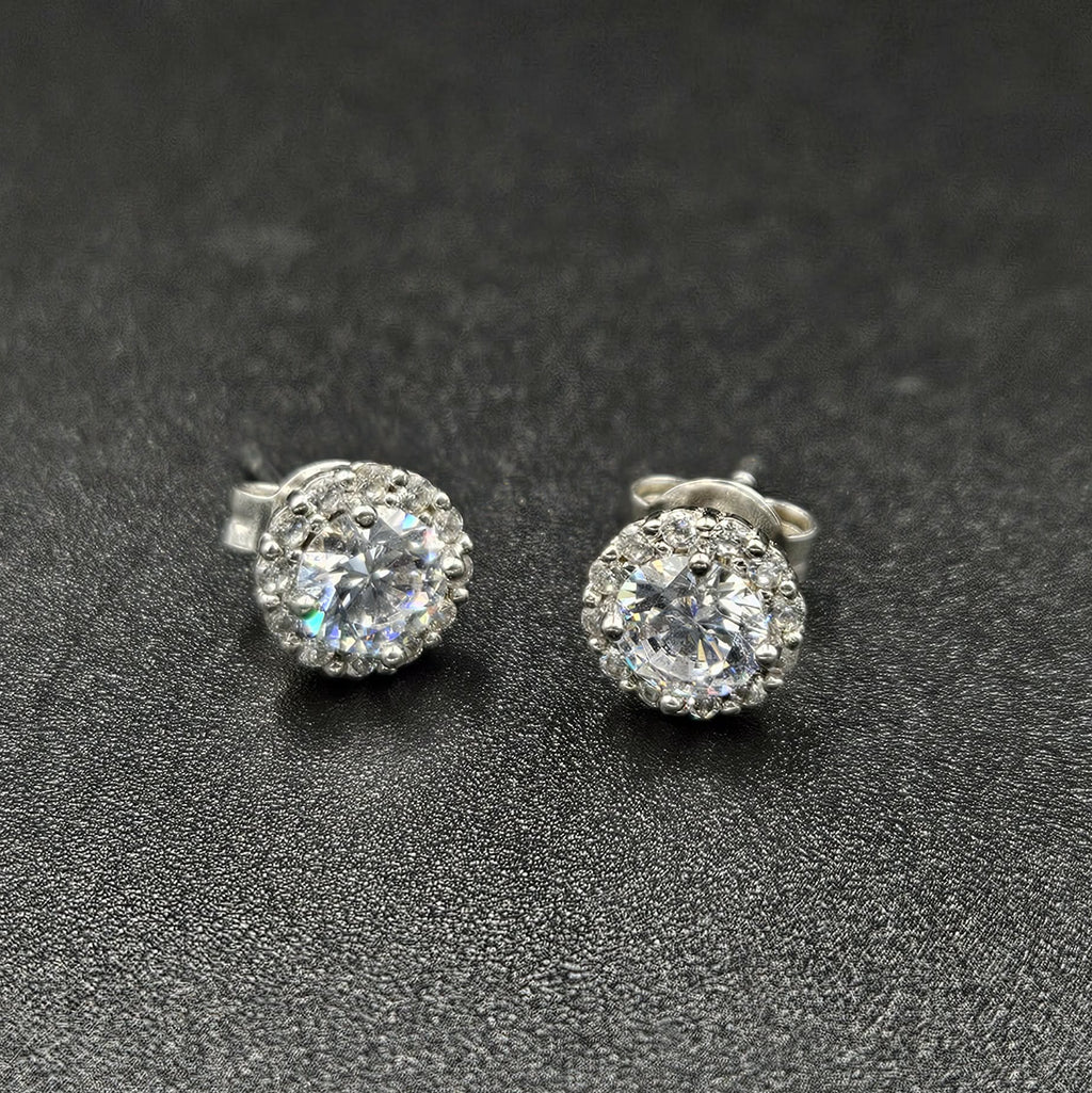 Sterling Silver 13 Cubic Zirconia Each earring Studs