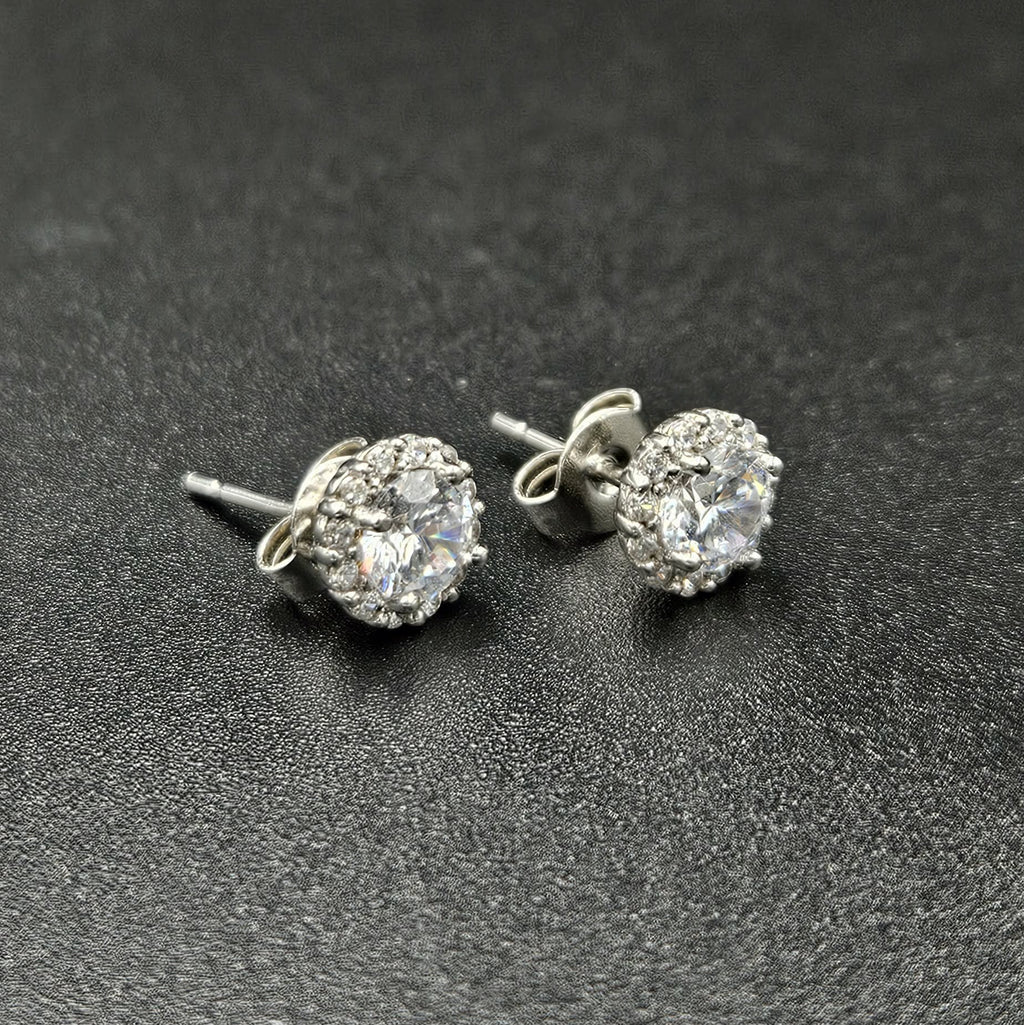 Sterling Silver 13 Cubic Zirconia Each earring Studs