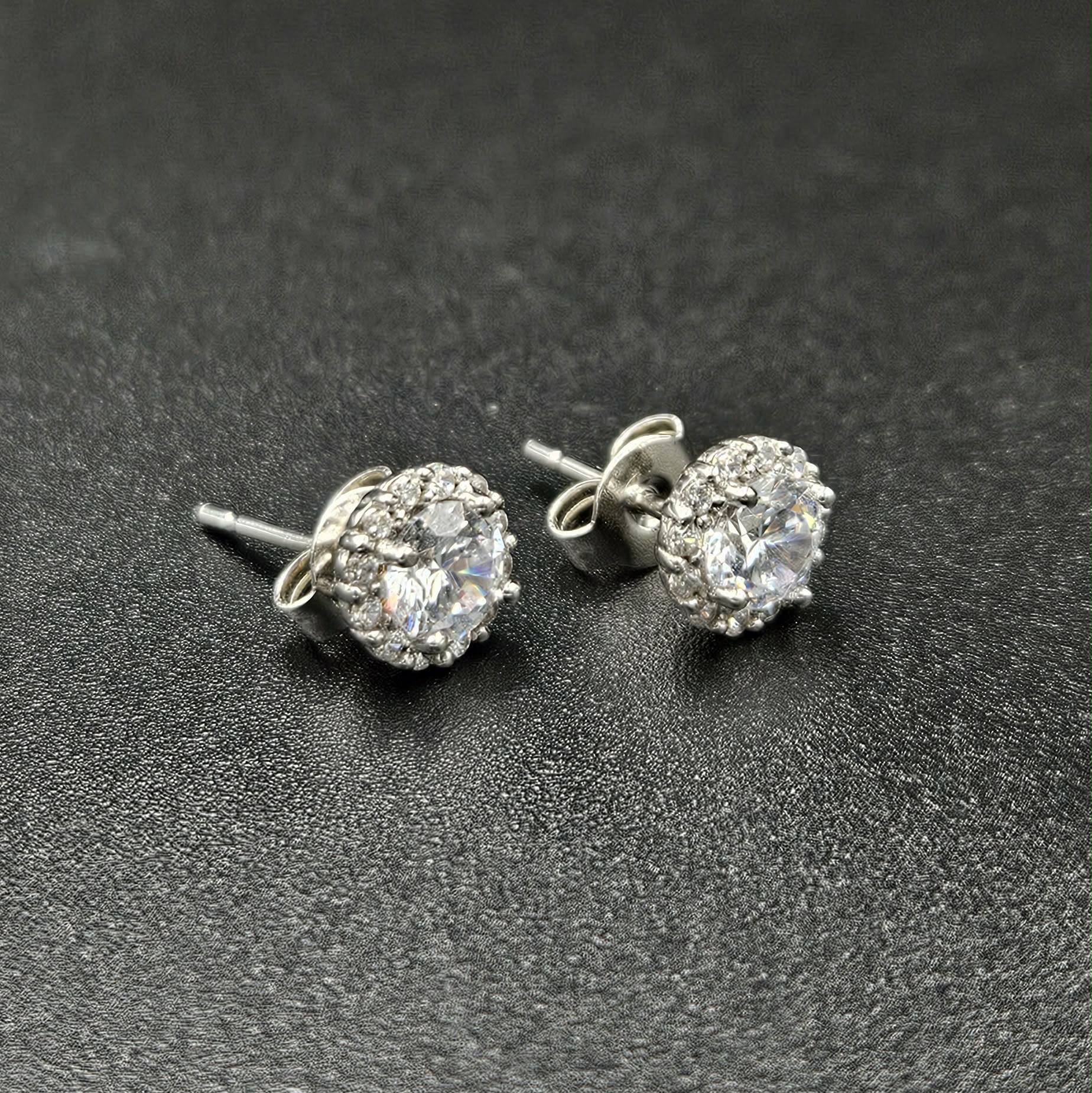 Sterling Silver 13 Cubic Zirconia Each earring Studs