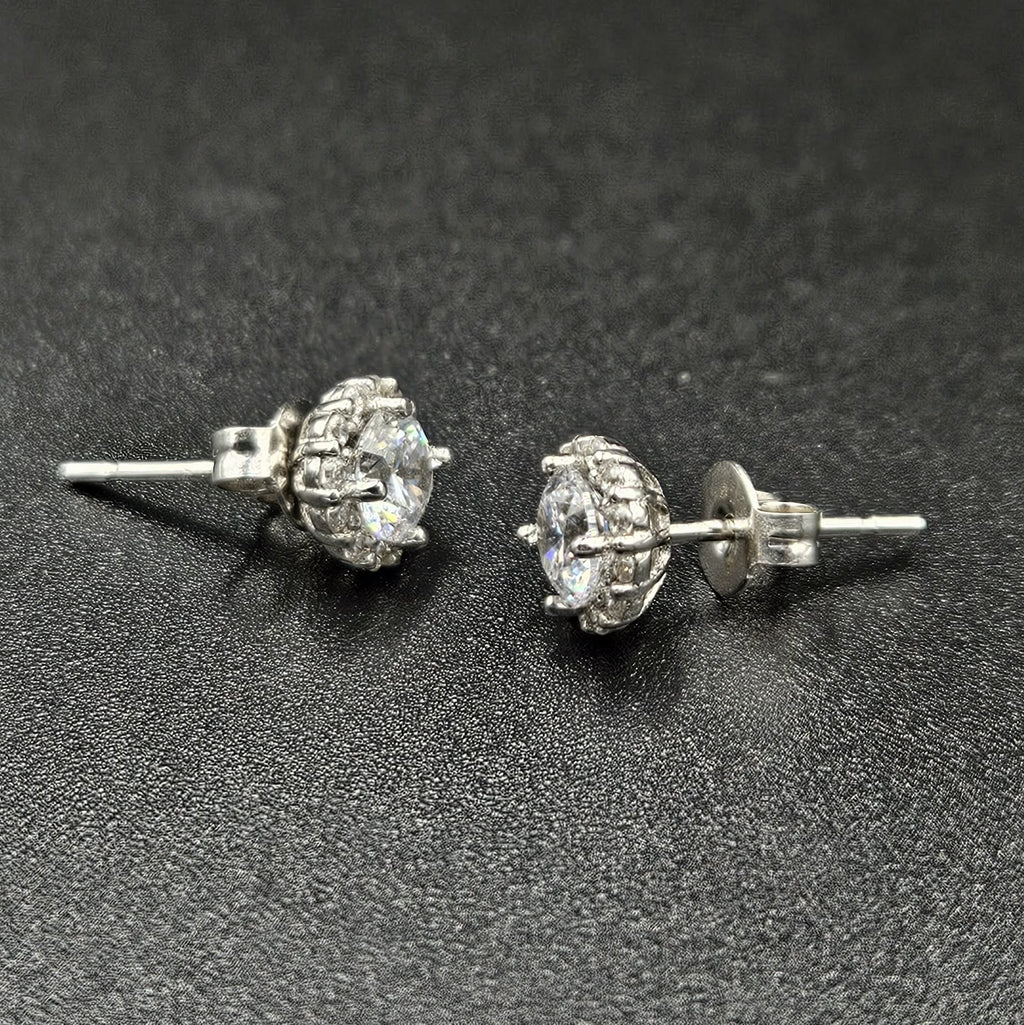 Sterling Silver 13 Cubic Zirconia Each earring Studs