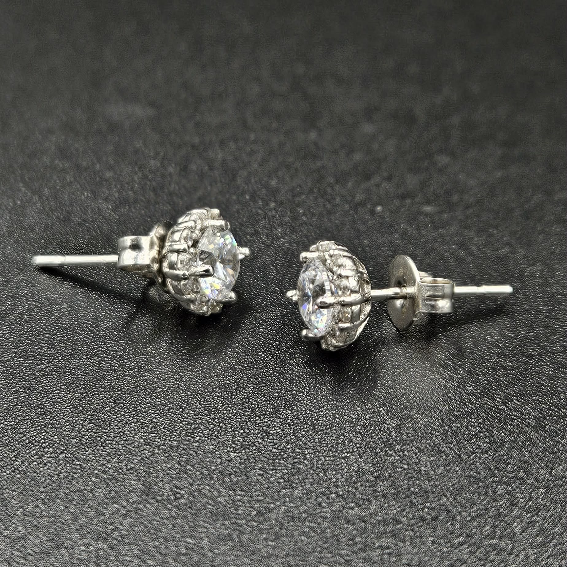 Sterling Silver 13 Cubic Zirconia Each earring Studs