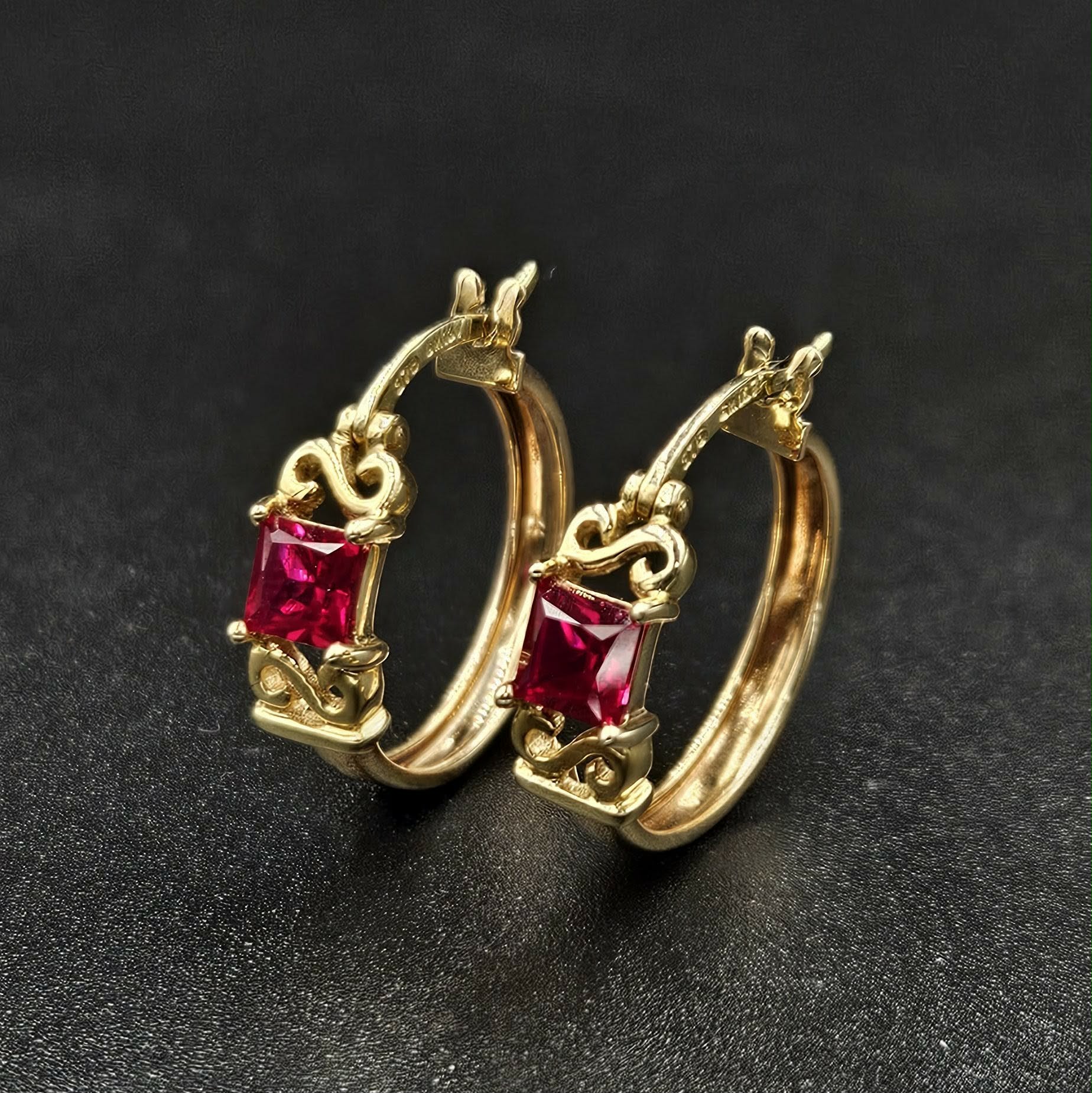 9ct Yellow Gold Ruby Earrings