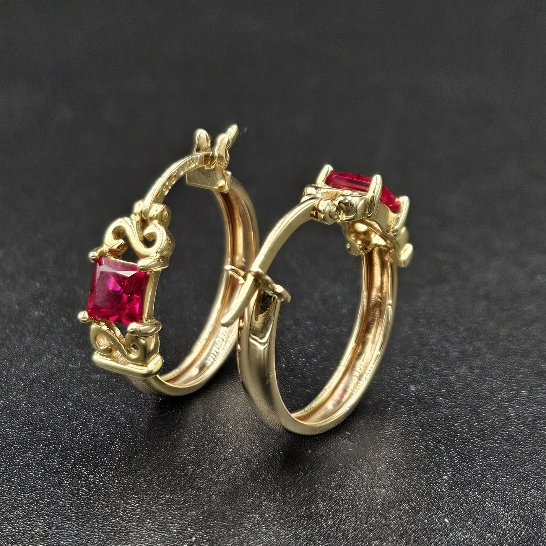 9ct Yellow Gold Ruby Earrings