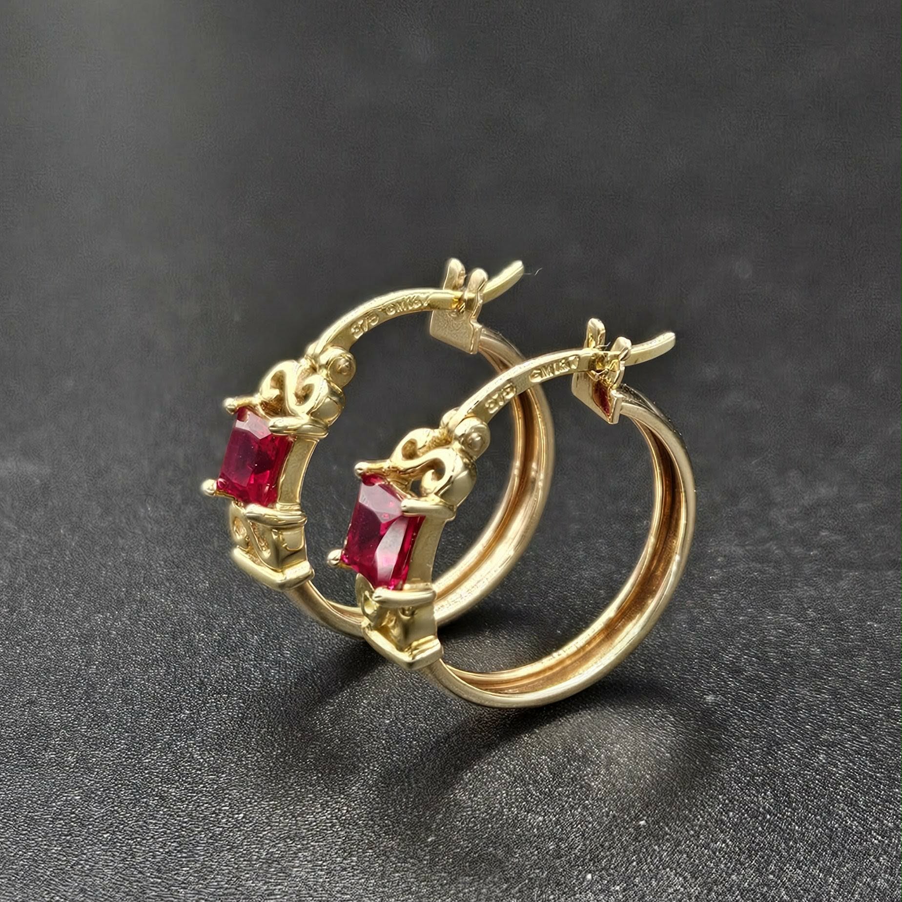 9ct Yellow Gold Ruby Earrings