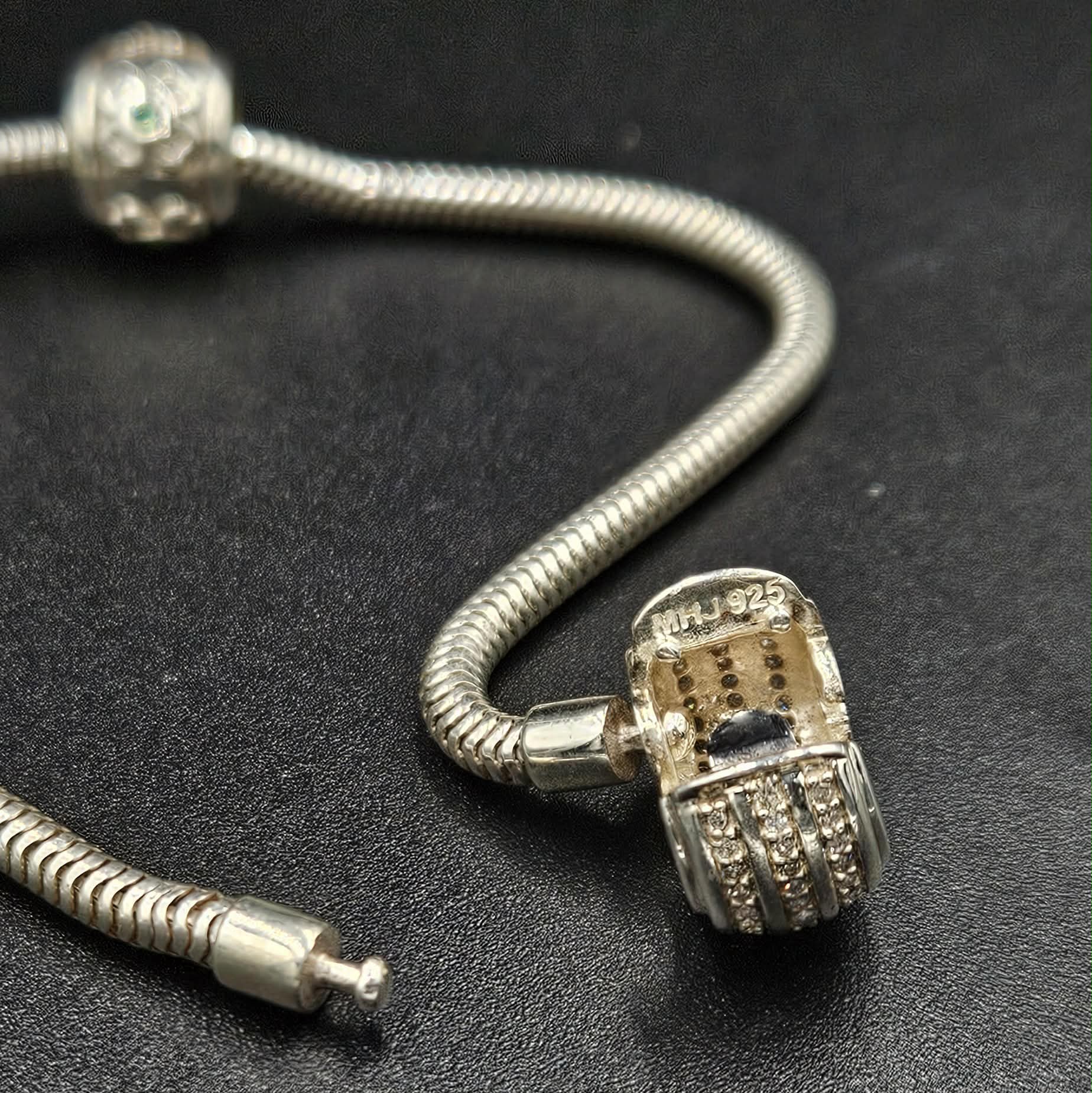 925 Silver Rope Style Beaded Bracelet