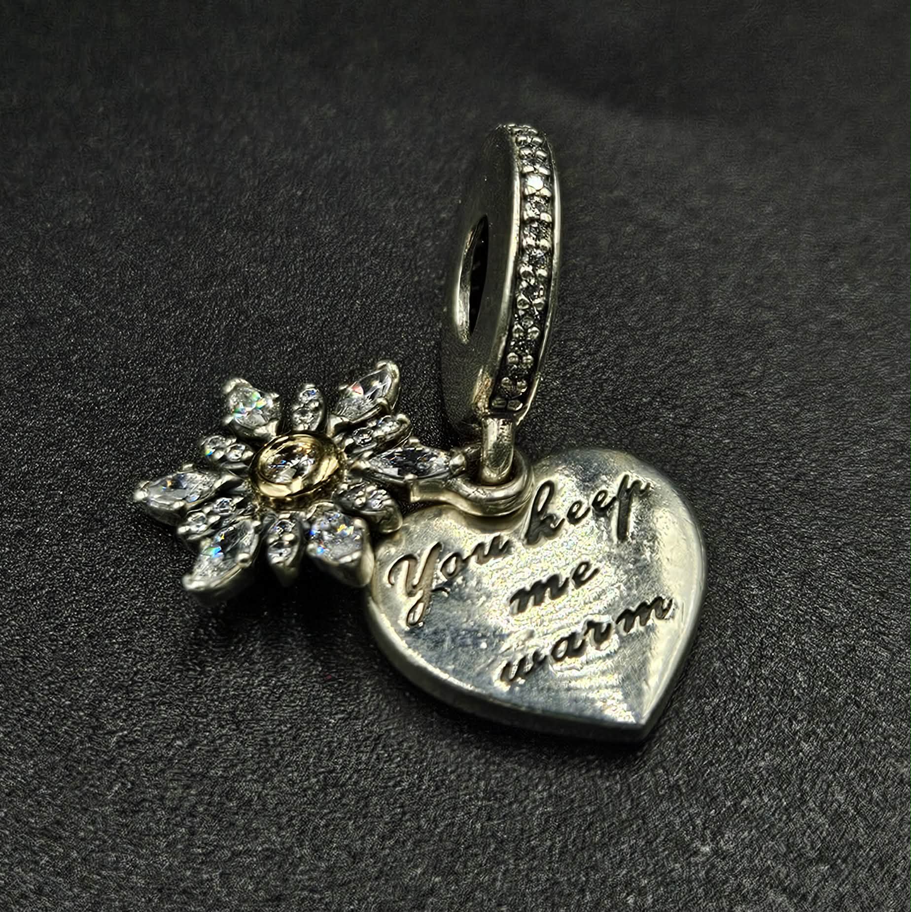 Sterling Silver Cubic Zirconia " You keep me warm " Charm