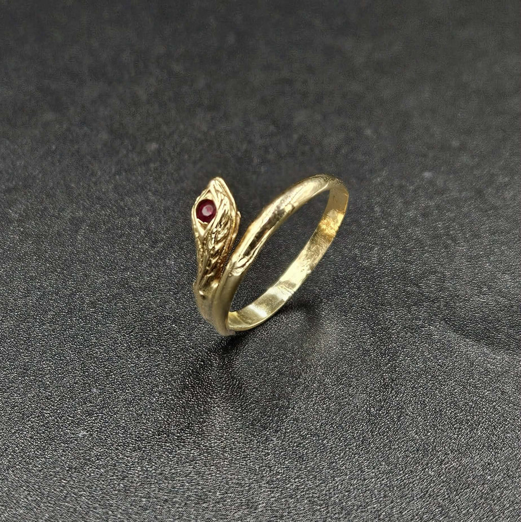 9ct Yellow Gold Red Ruby Snake RIng