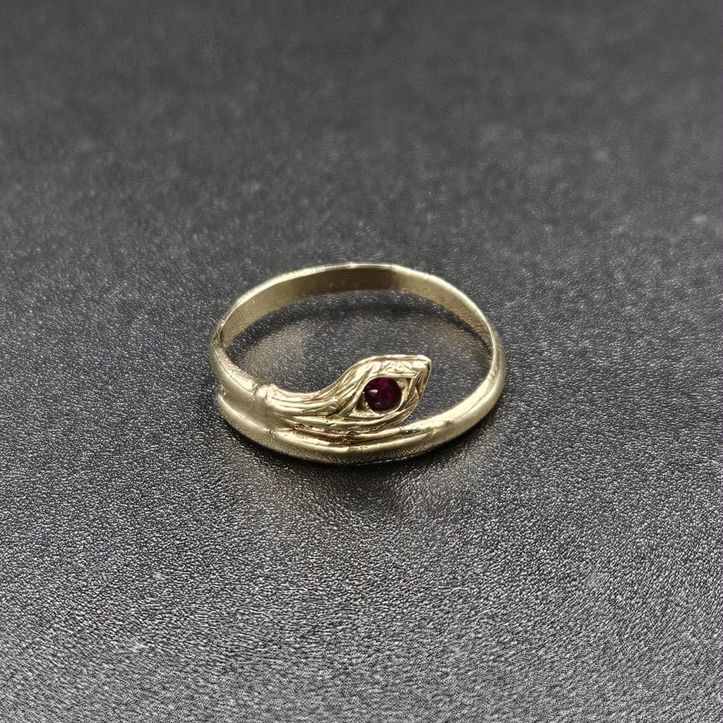 9ct Yellow Gold Red Ruby Snake RIng