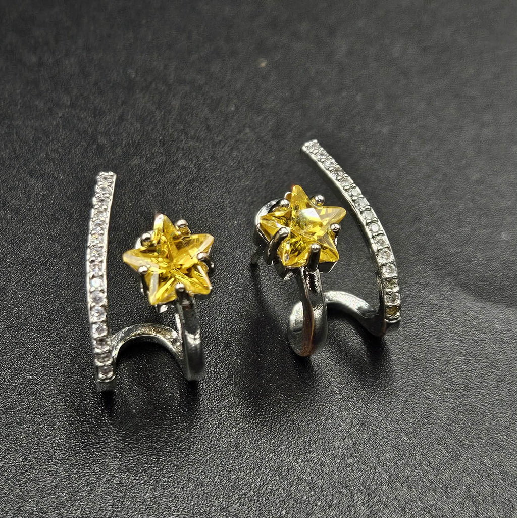 Sterling Silver Yellow Moissanite & Cubic Zirconia Earrings