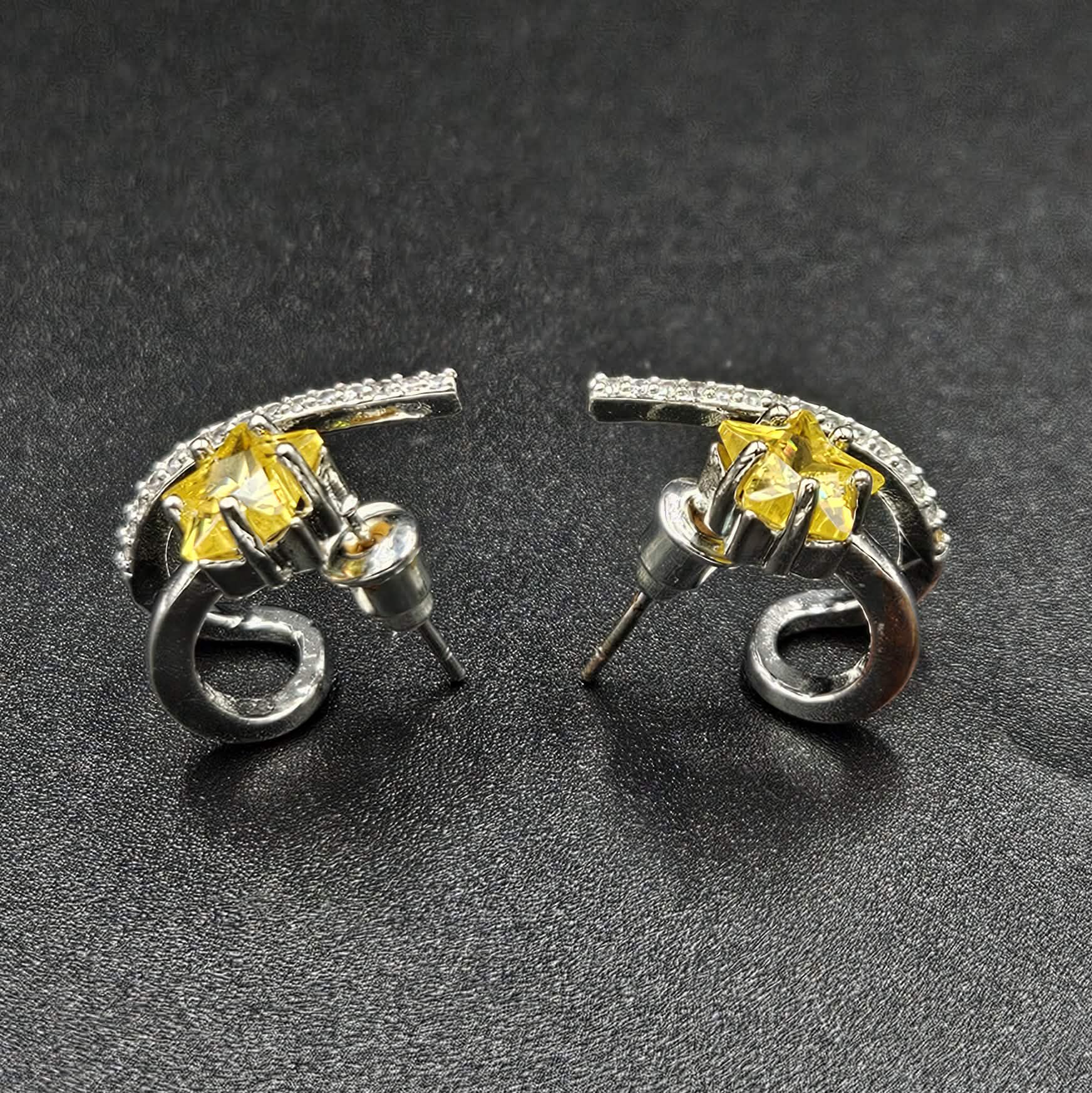 Sterling Silver Yellow Moissanite & Cubic Zirconia Earrings