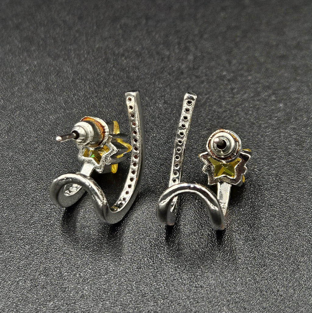 Sterling Silver Yellow Moissanite & Cubic Zirconia Earrings