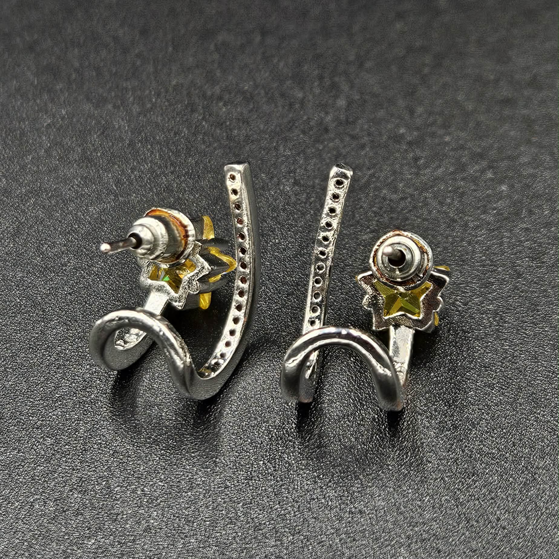 Sterling Silver Yellow Moissanite & Cubic Zirconia Earrings