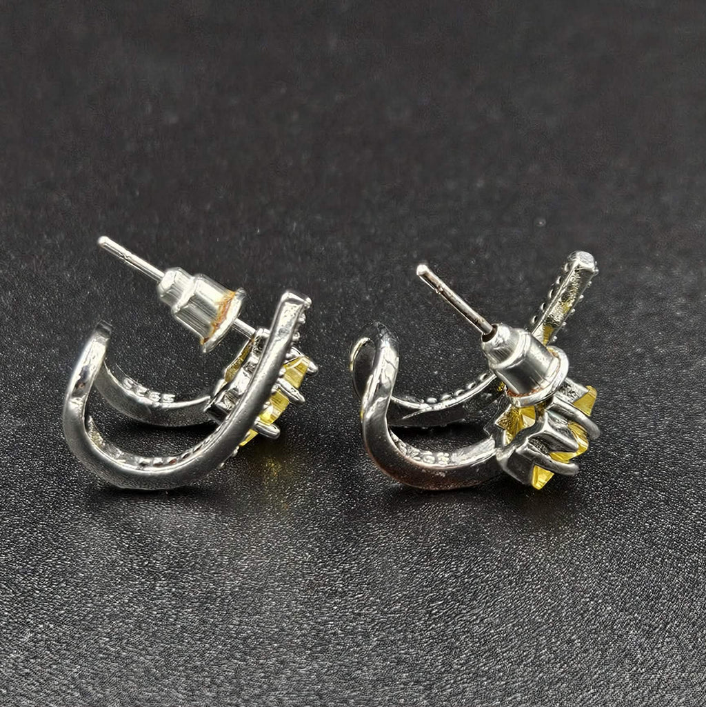 Sterling Silver Yellow Moissanite & Cubic Zirconia Earrings