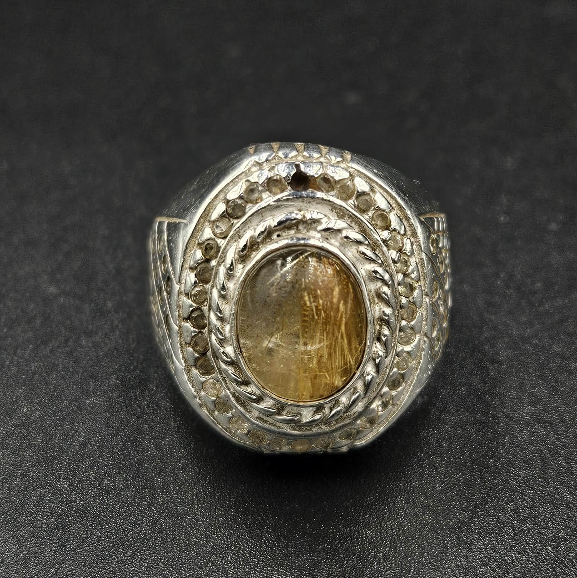 Silver Tigers Eye Mens Ring