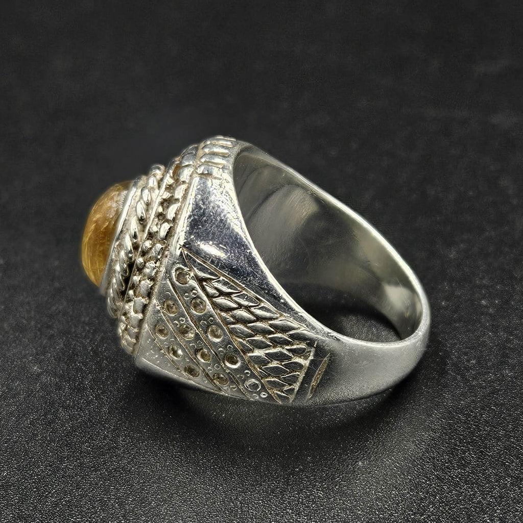Silver Tigers Eye Mens Ring