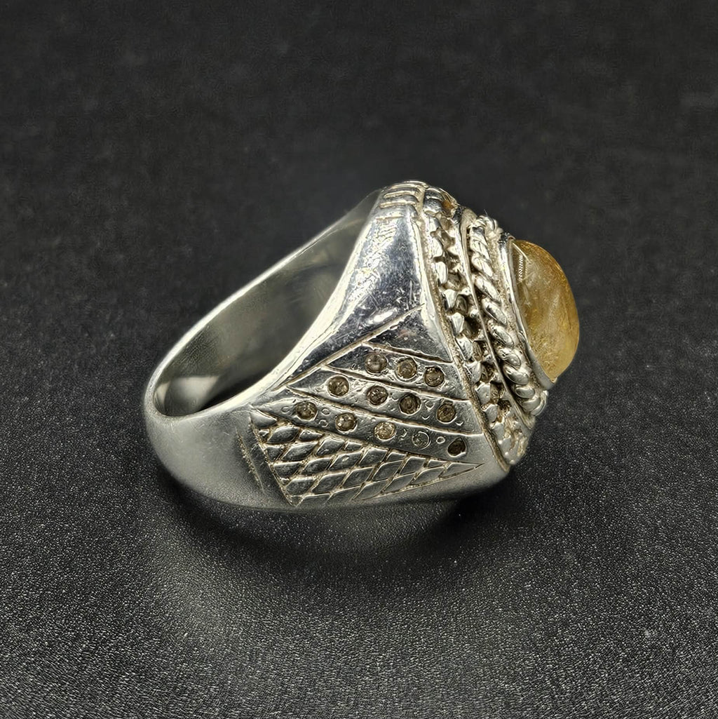Silver Tigers Eye Mens Ring
