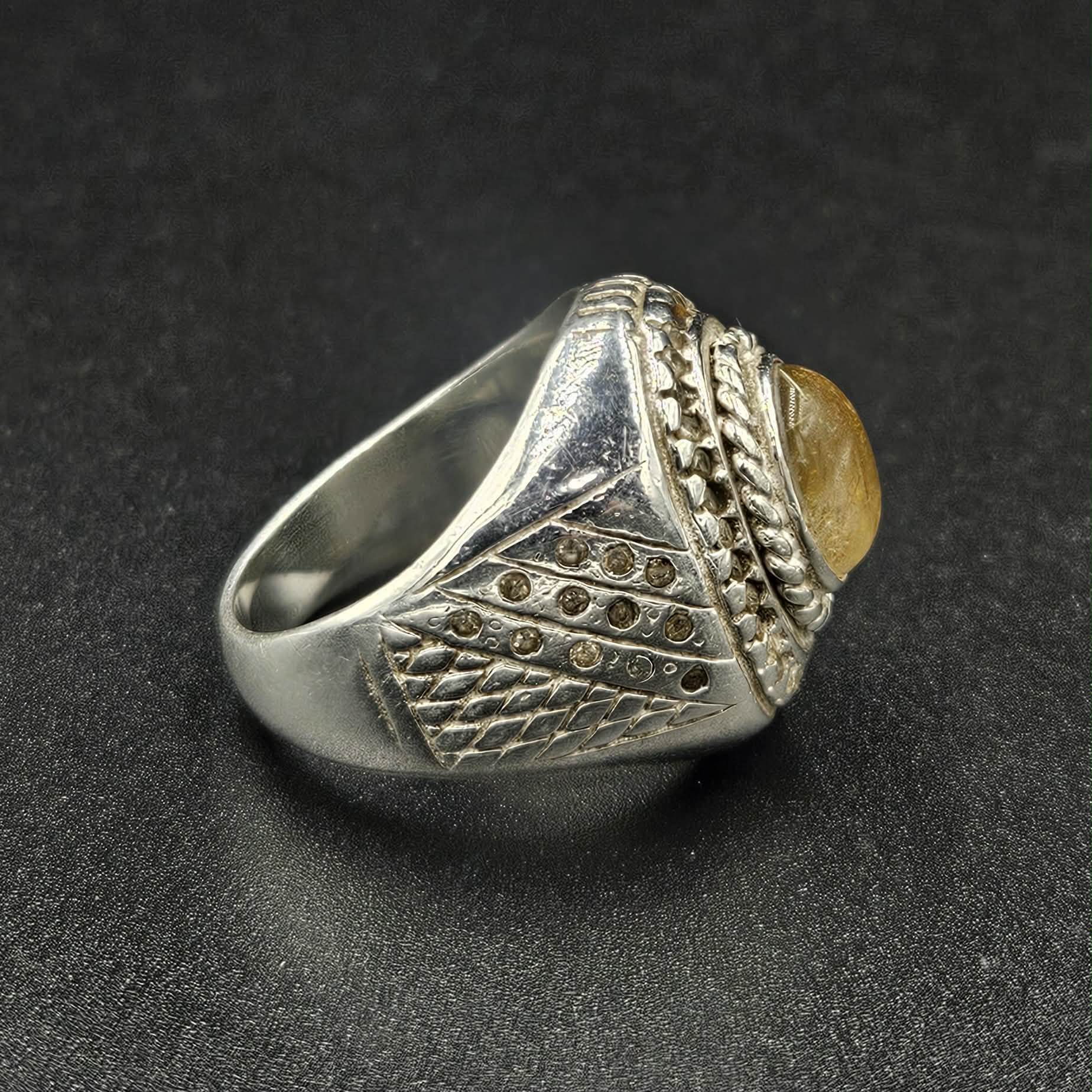 Silver Tigers Eye Mens Ring