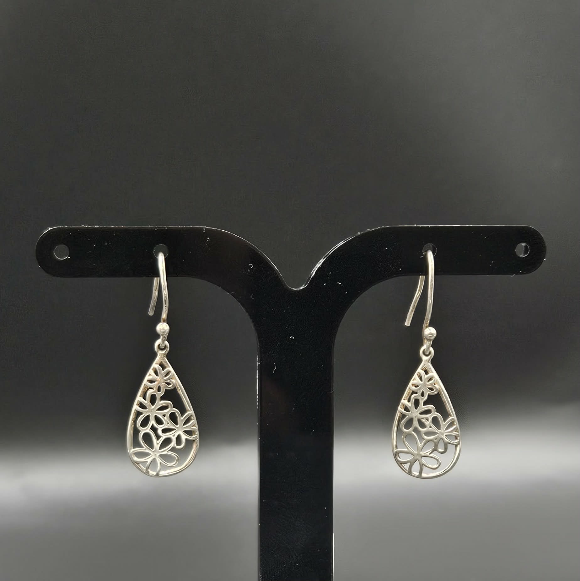 Sterling Silver Teardrop Flower Earrings