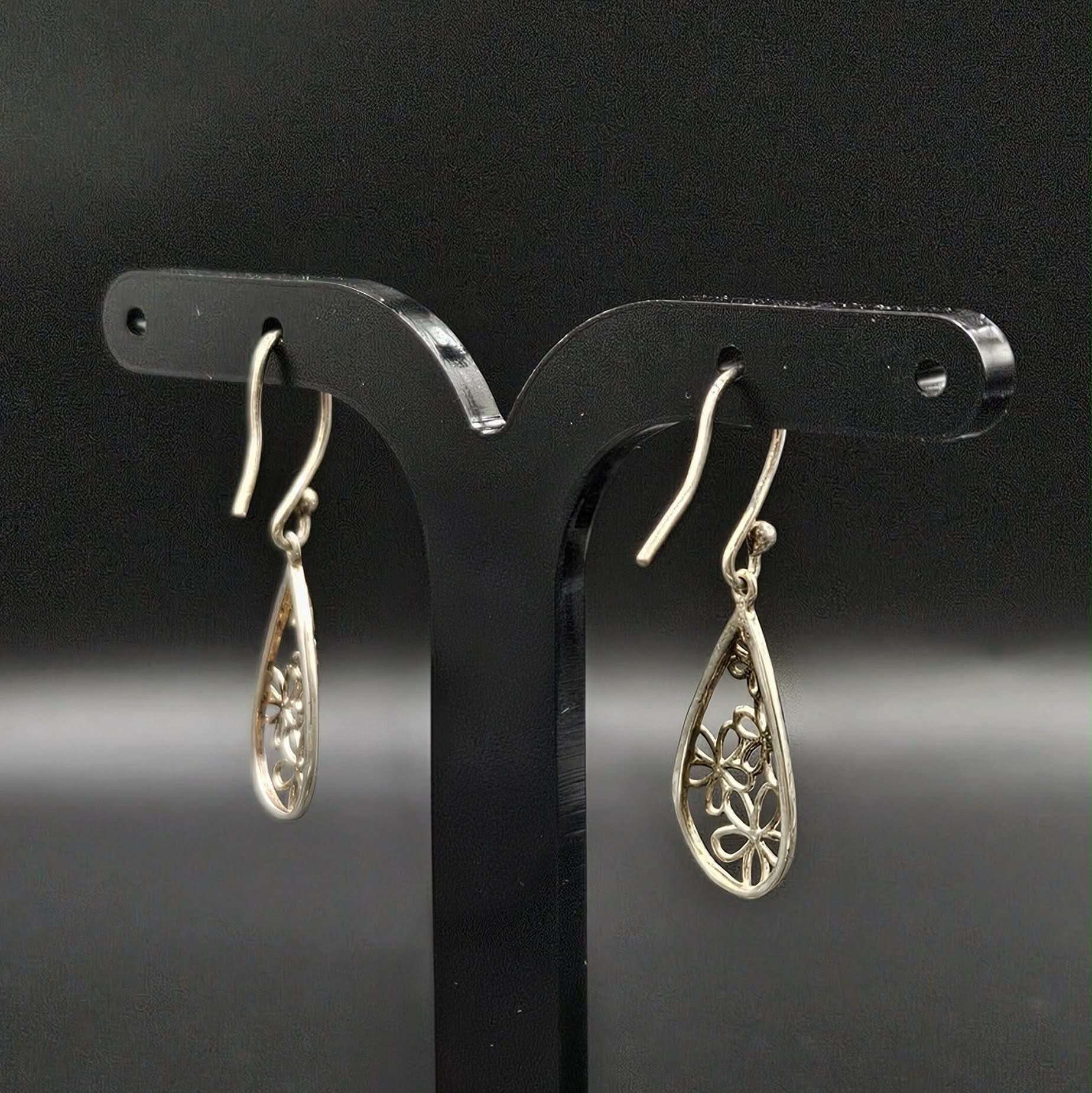 Sterling Silver Teardrop Flower Earrings