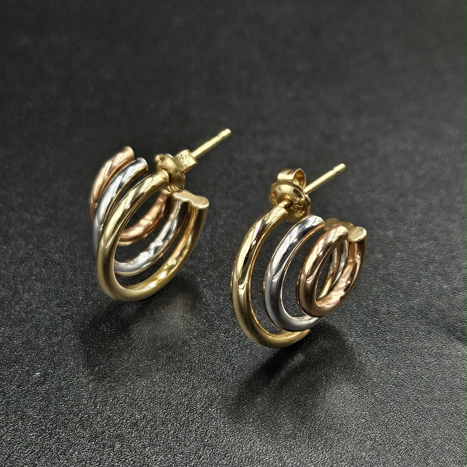9ct Yellow, White & Rose Gold Earrings