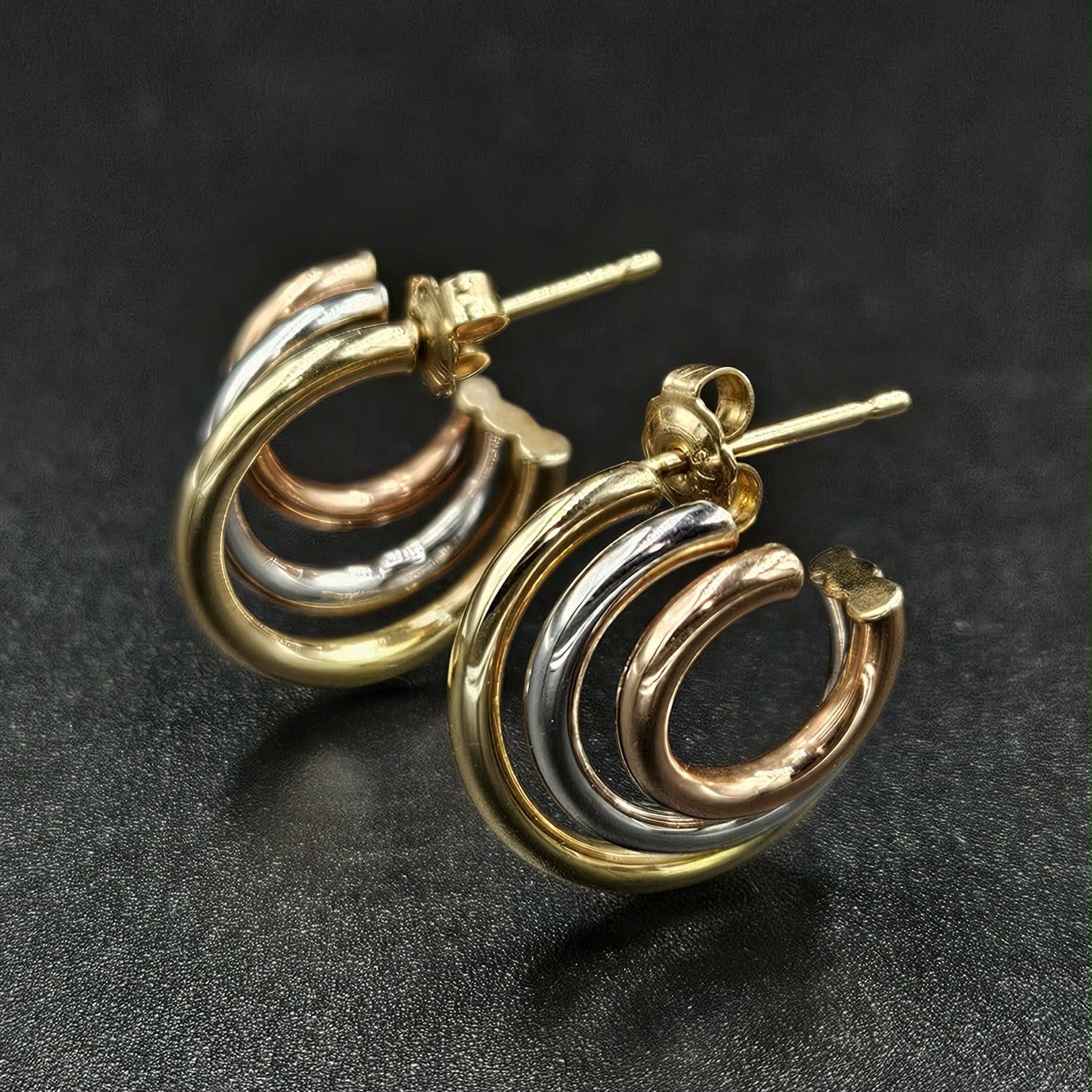 9ct Yellow, White & Rose Gold Earrings
