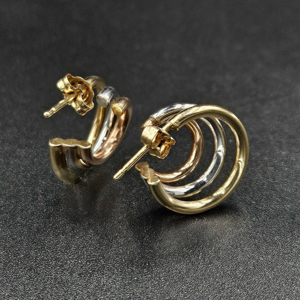 9ct Yellow, White & Rose Gold Earrings