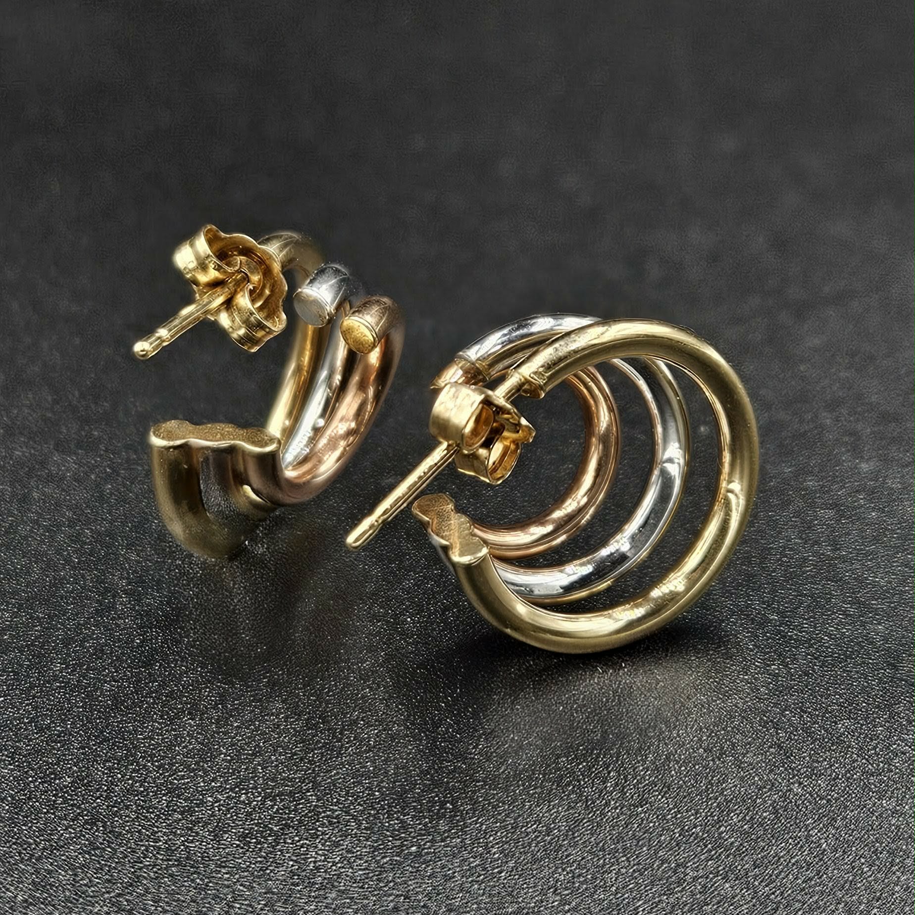 9ct Yellow, White & Rose Gold Earrings