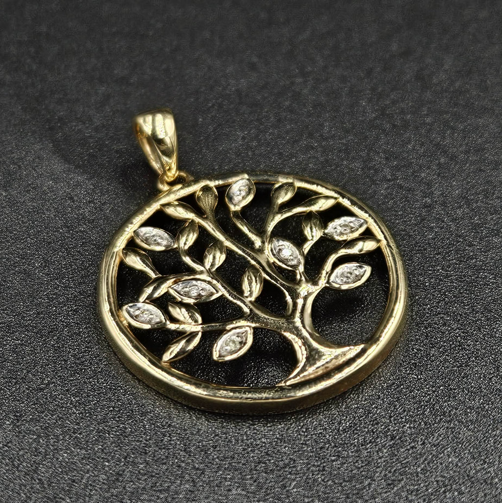 9ct Yellow Gold Diamond Tree Of Life Pendant