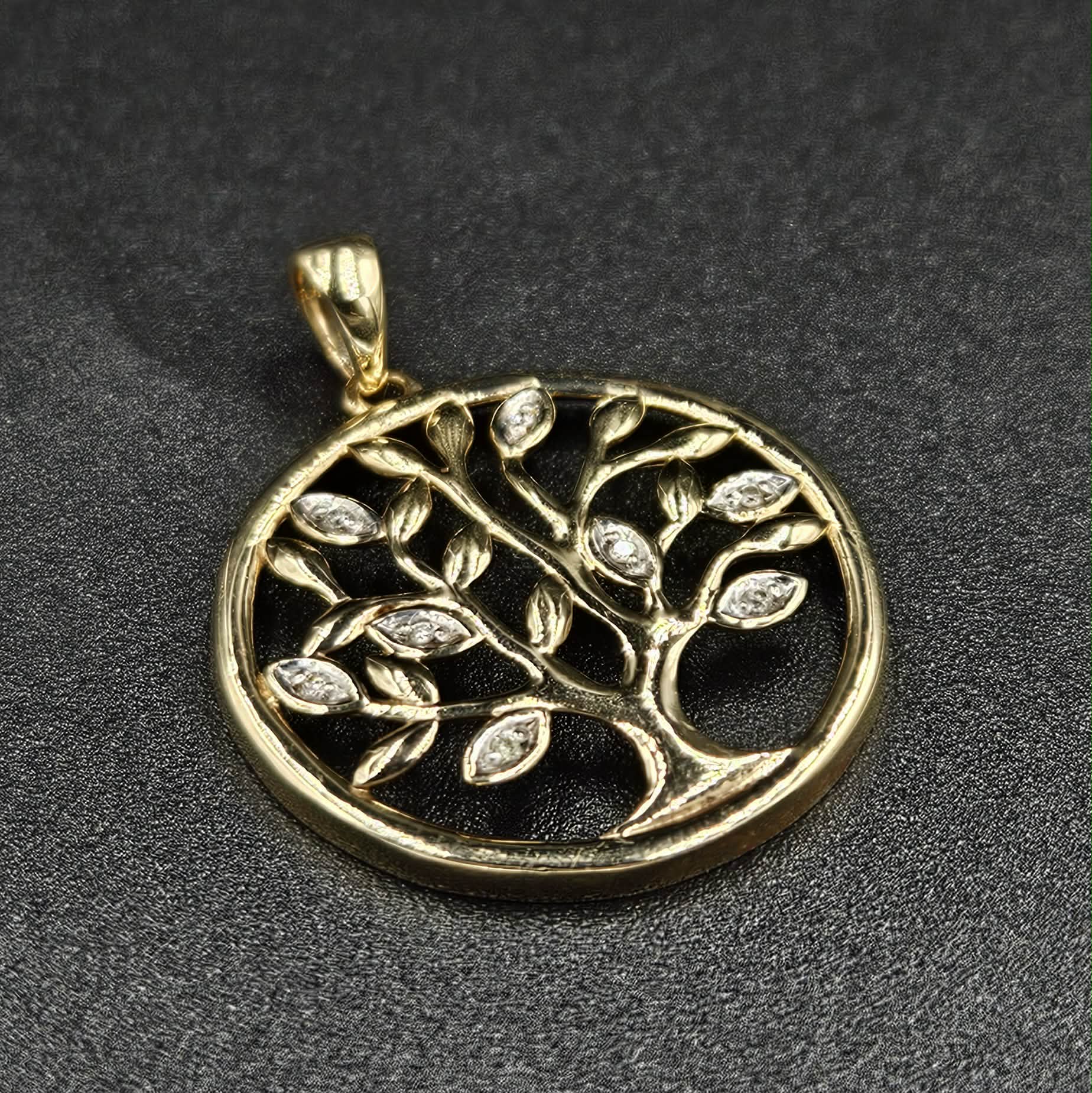 9ct Yellow Gold Diamond Tree Of Life Pendant