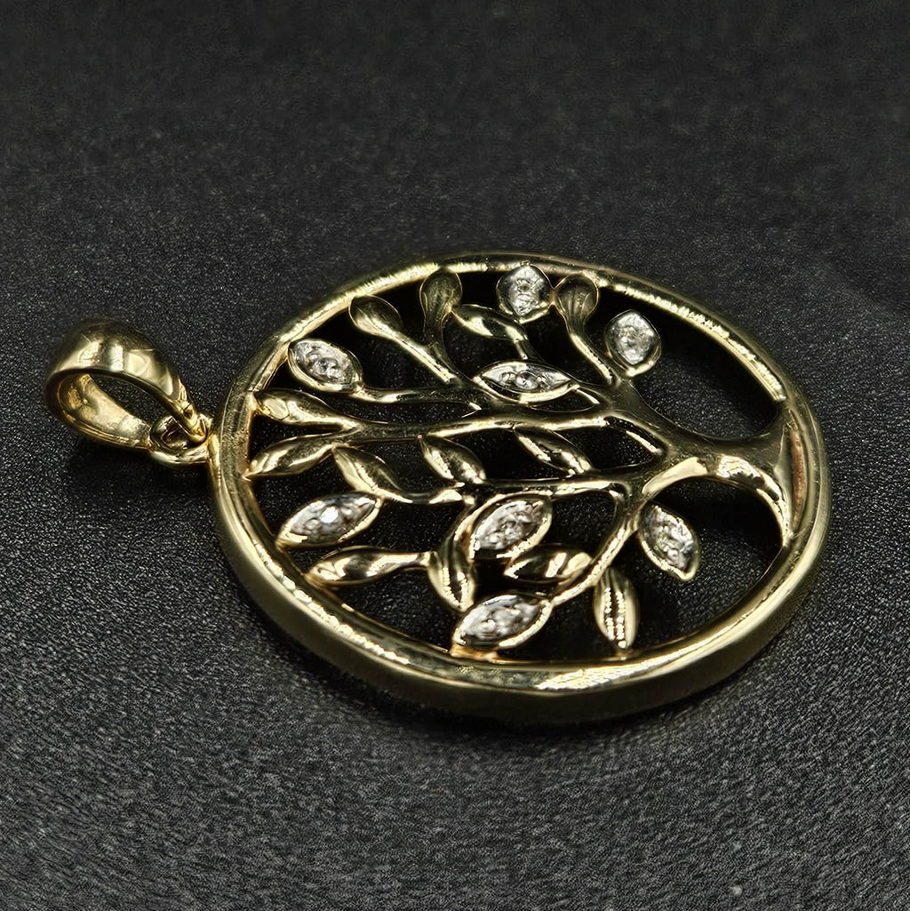 9ct Yellow Gold Diamond Tree Of Life Pendant