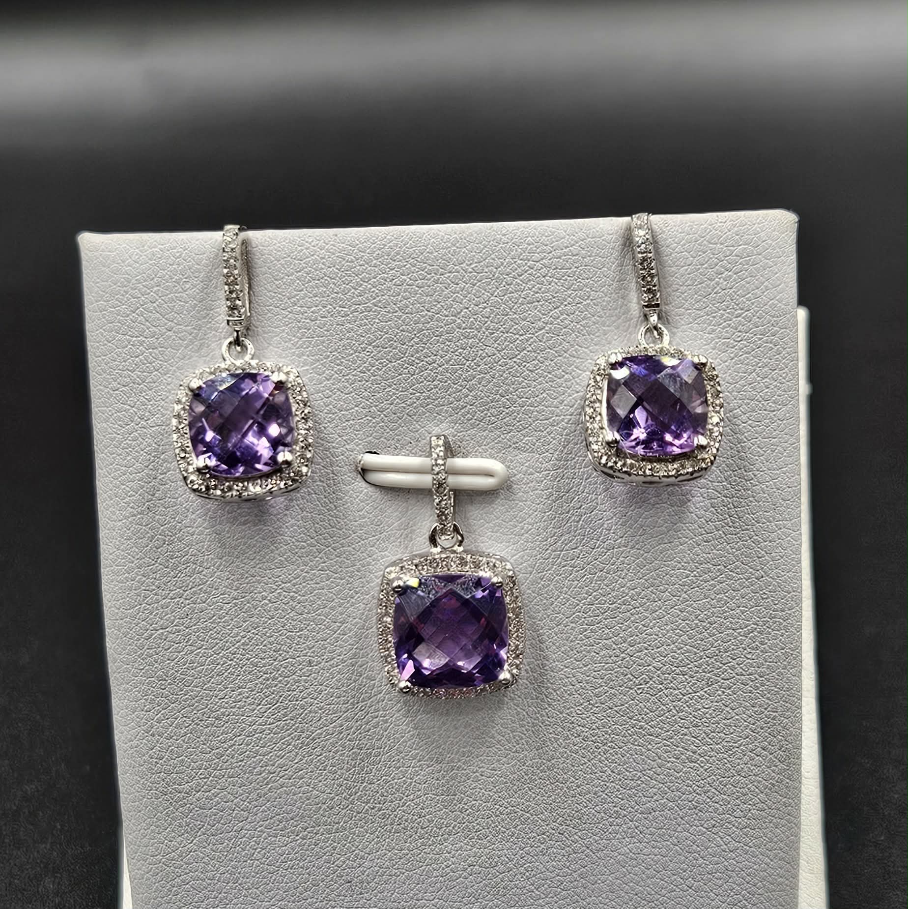 Brand New, Never worn 925 Sterling Silver Pink Amethyst & Cubic Zirconia Pendant & Earrings set