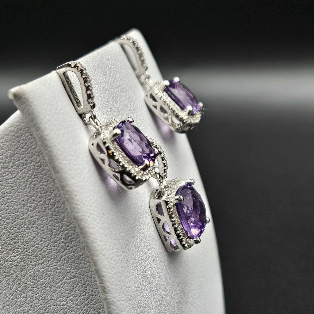 Brand New, Never worn 925 Sterling Silver Pink Amethyst & Cubic Zirconia Pendant & Earrings set