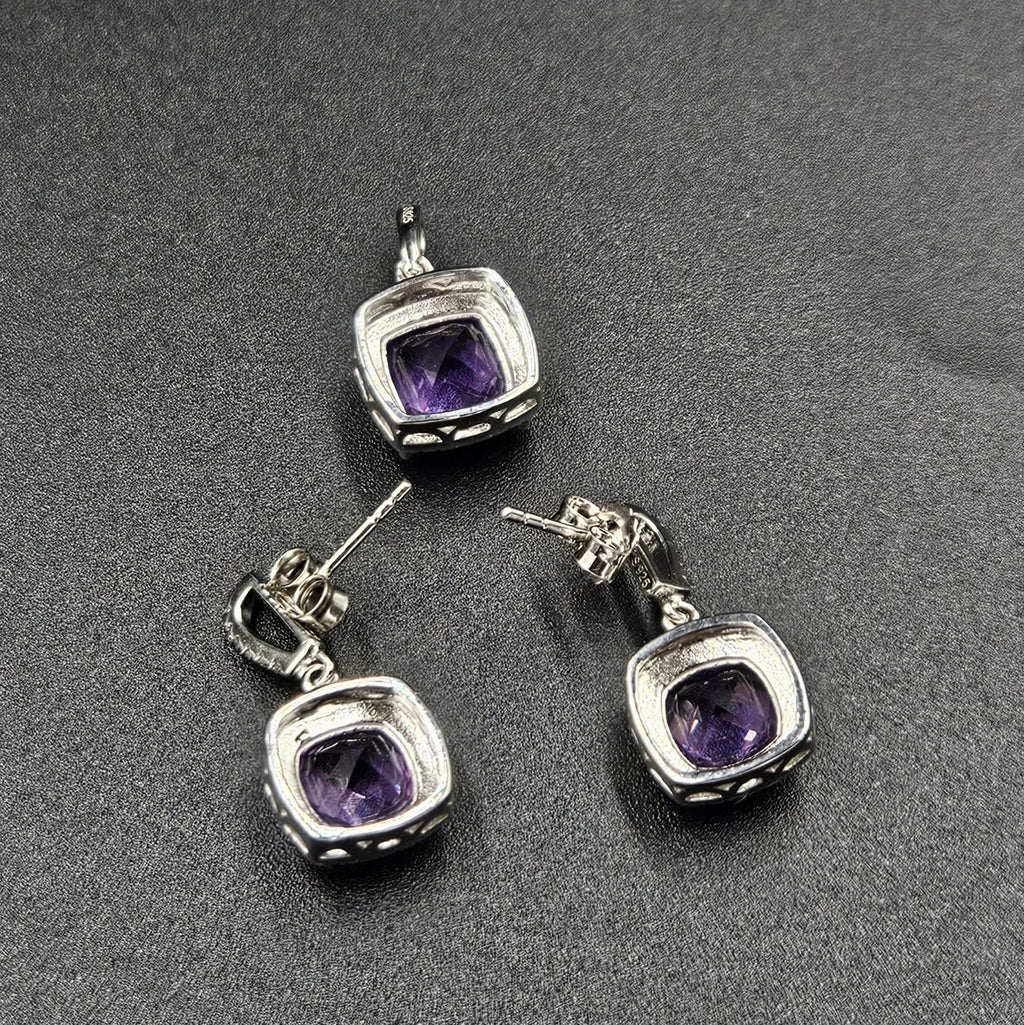 Brand New, Never worn 925 Sterling Silver Pink Amethyst & Cubic Zirconia Pendant & Earrings set