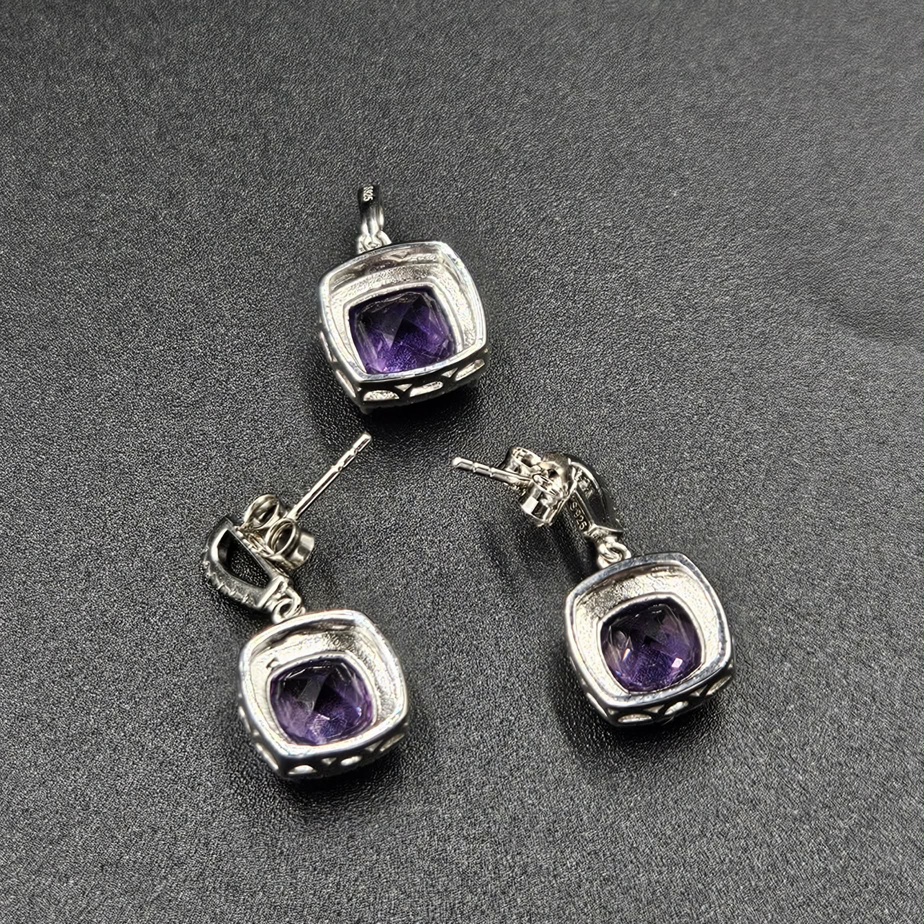Brand New, Never worn 925 Sterling Silver Pink Amethyst & Cubic Zirconia Pendant & Earrings set