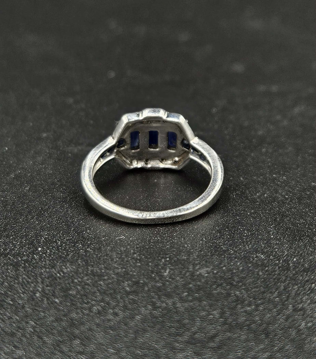 9ct White Gold Blue Sapphire & Diamond Ring
