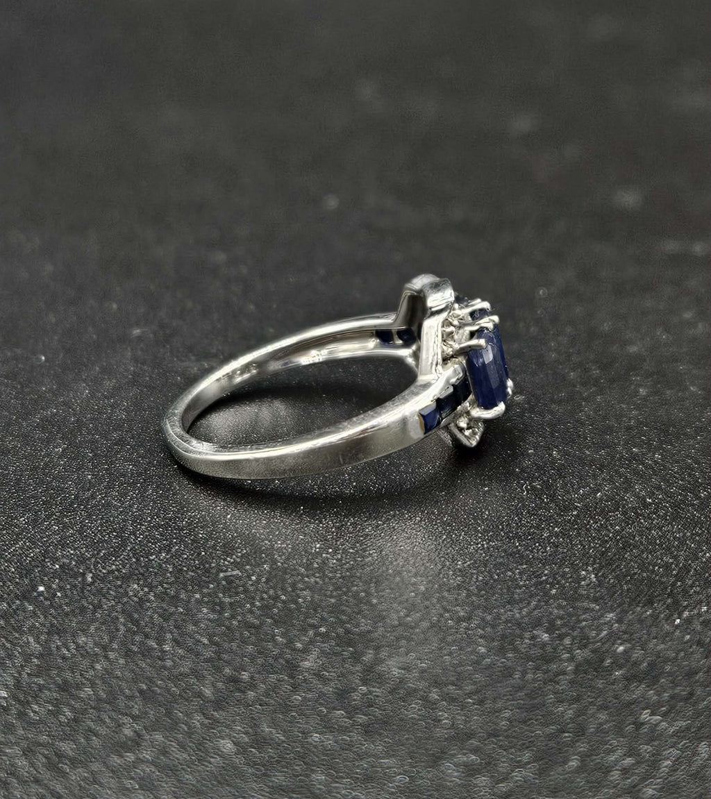 9ct White Gold Blue Sapphire & Diamond Ring