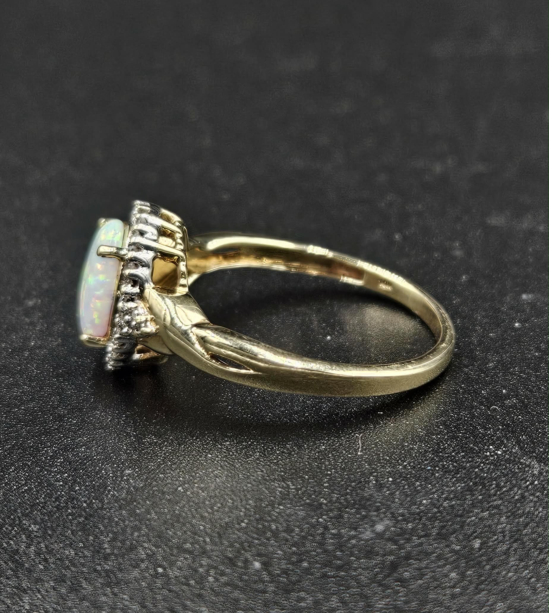 10ct Yellow Gold White Opal & Diamond Ring