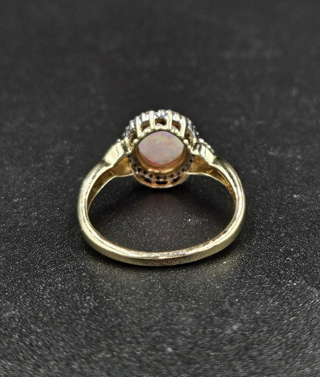 10ct Yellow Gold White Opal & Diamond Ring