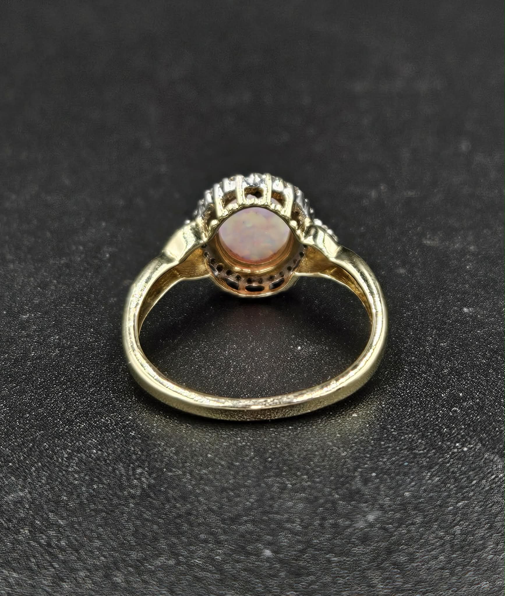 10ct Yellow Gold White Opal & Diamond Ring