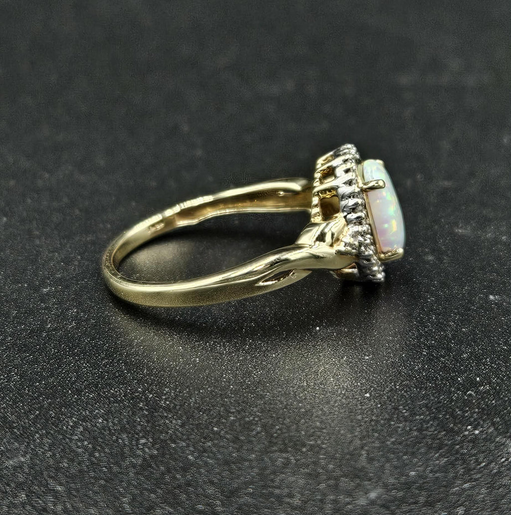 10ct Yellow Gold White Opal & Diamond Ring