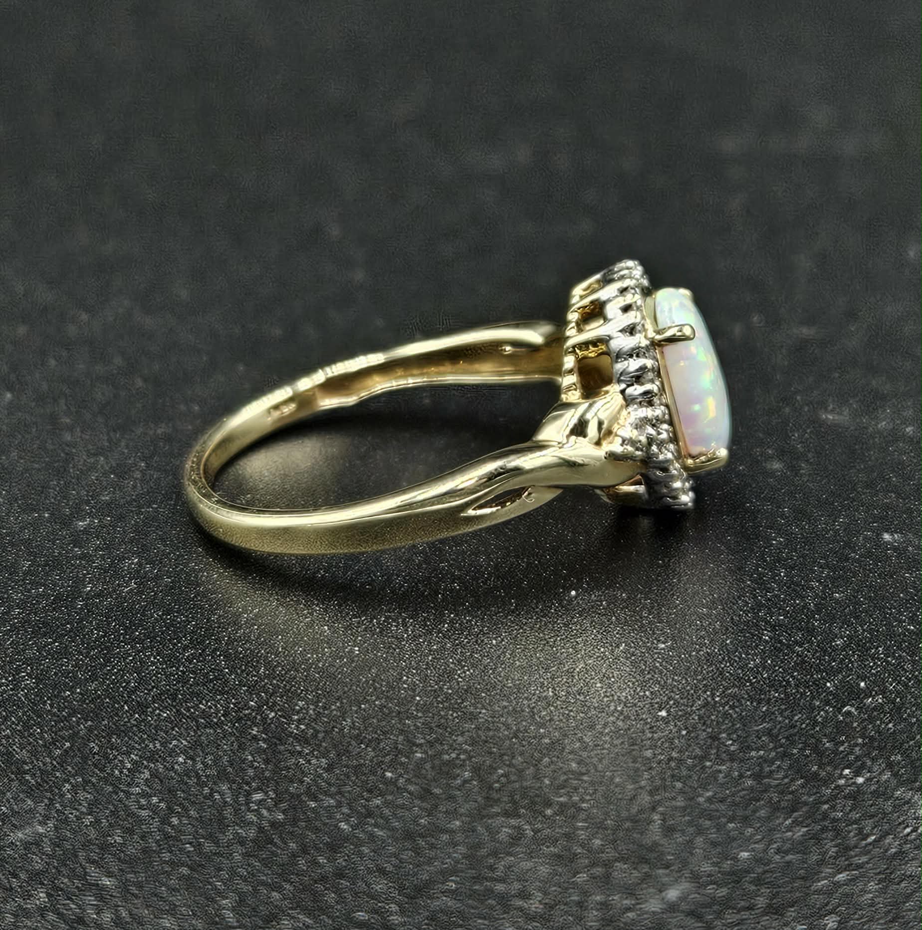 10ct Yellow Gold White Opal & Diamond Ring