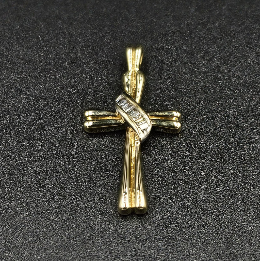 9ct White & Yellow Gold Diamond Cross Pendant