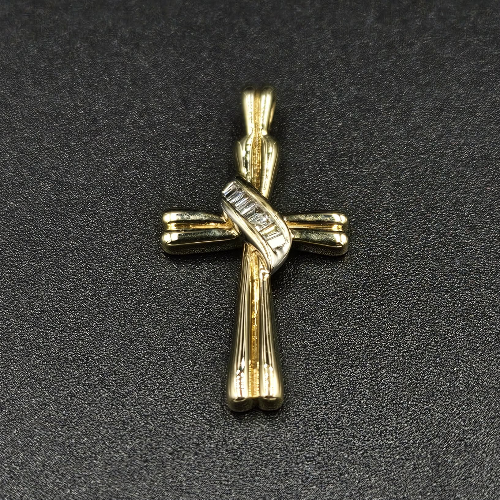 9ct White & Yellow Gold Diamond Cross Pendant