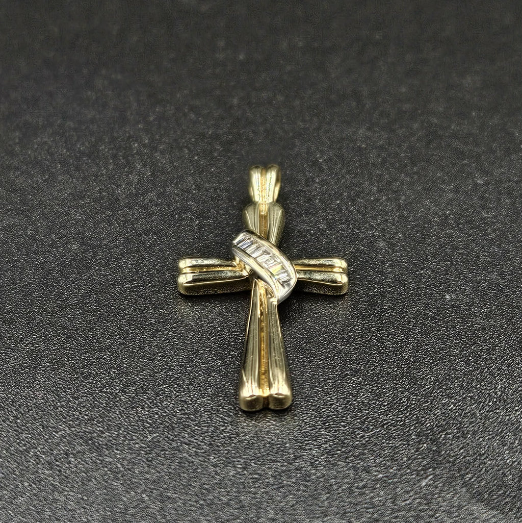 9ct White & Yellow Gold Diamond Cross Pendant