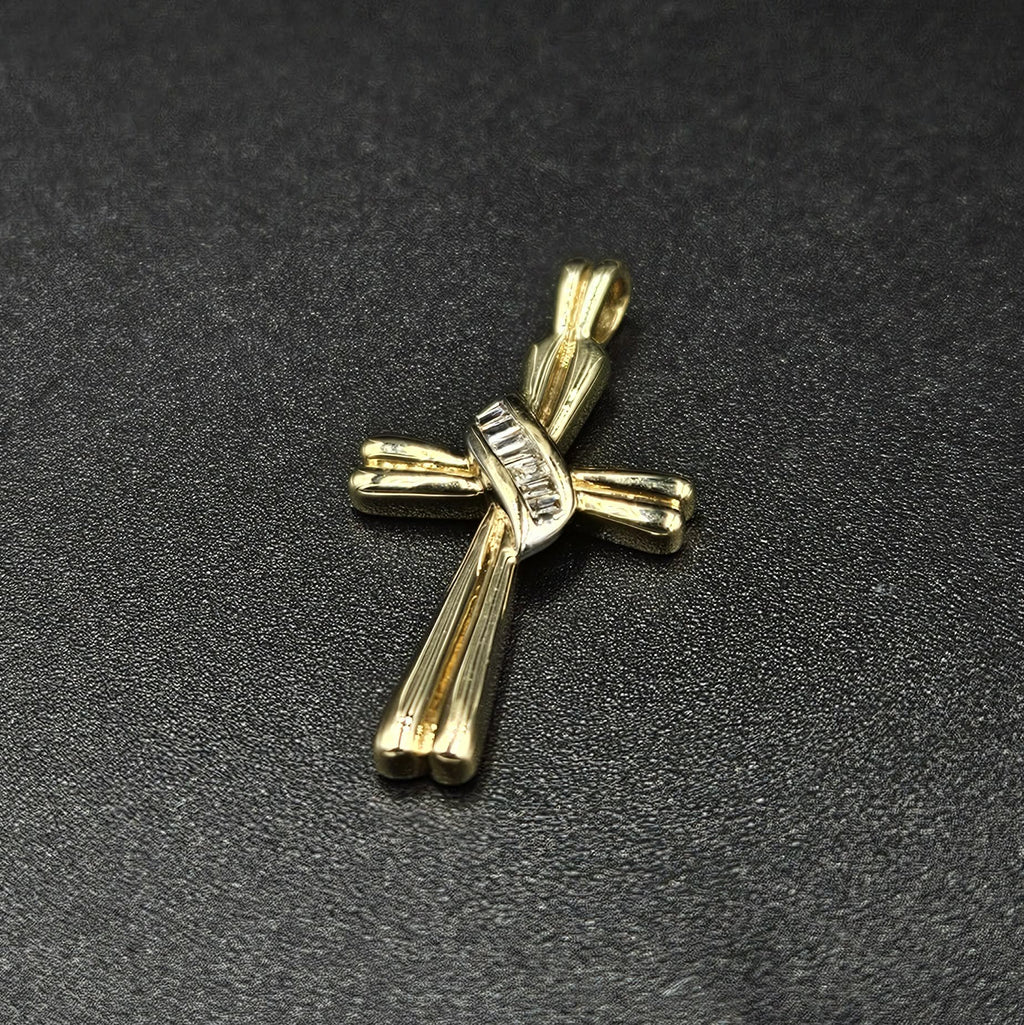 9ct White & Yellow Gold Diamond Cross Pendant