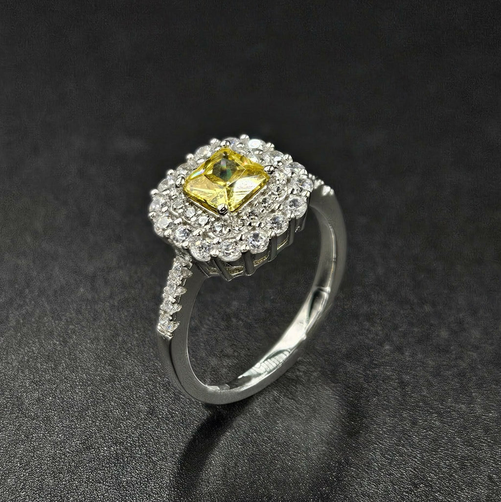 Brand New, Sterling Silver Cubic Zirconia & Yellow Sapphire Ring